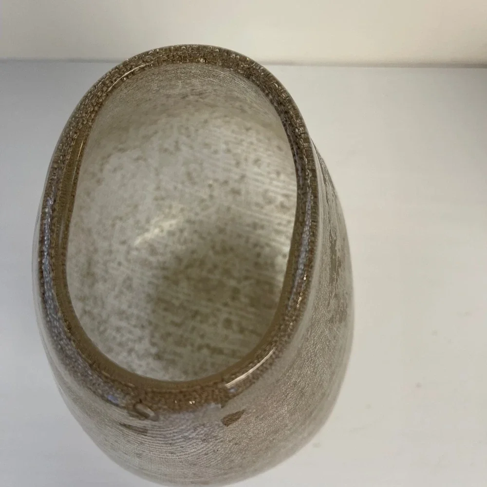 Anthropologie Art Glass Hand Blown Small Bubbles Candleholder 7 in‎ Vase Taupe